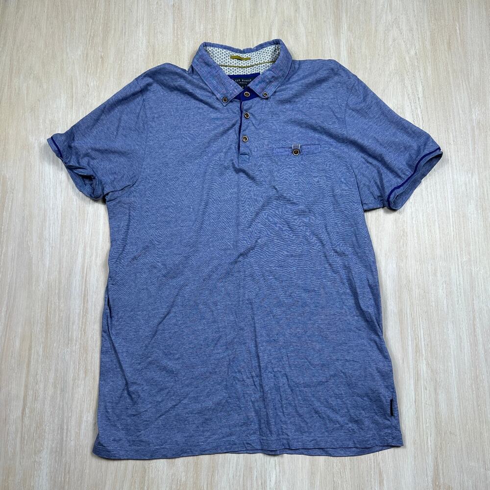 Ted Baker Blue Short Sleeve Polo Casual Collared Preppy Fitted Shirt Men's Large